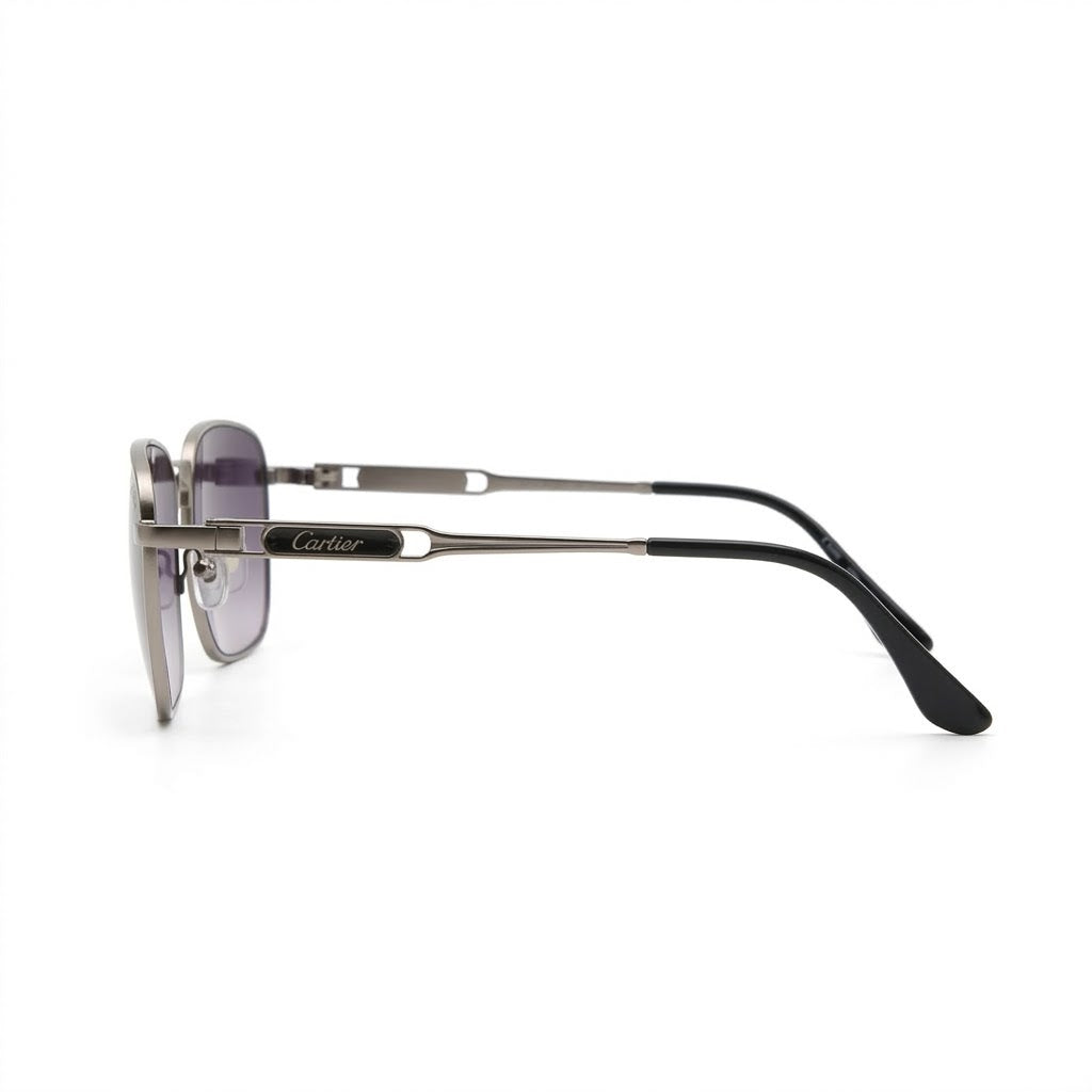 Lunettes de soleil Cartier – Carré en métal argenté aux verres violets dégradés