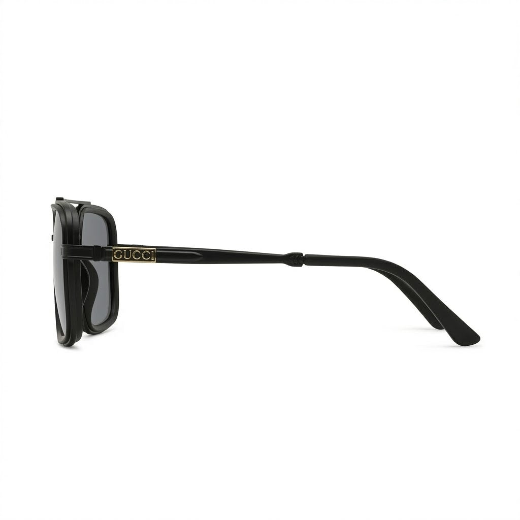 Lunettes de Soleil Gucci – Carré Noir Mat Double Pont Métal Fin