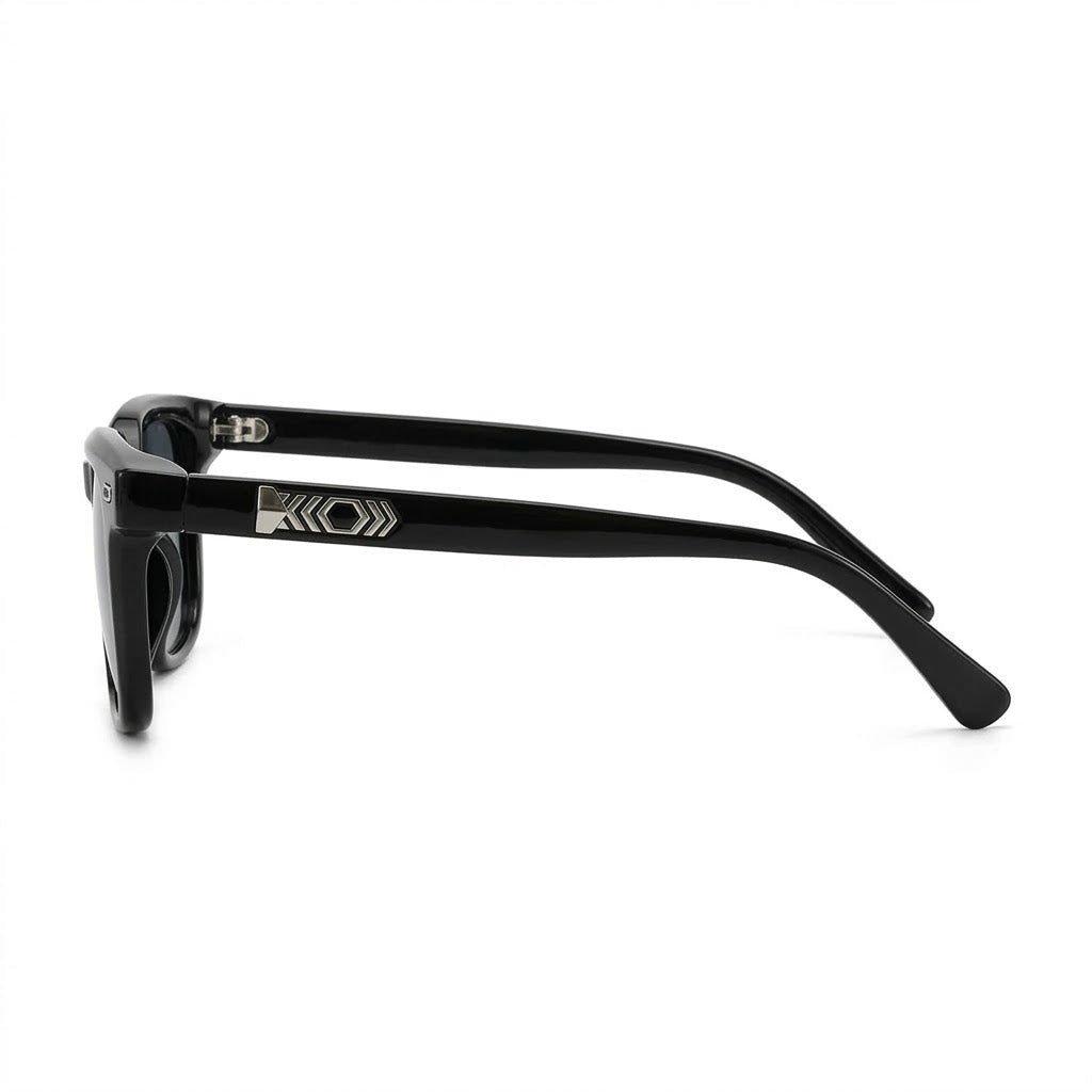 Lunettes de Soleil – Carré Noir Brillant Chevrons Argentés