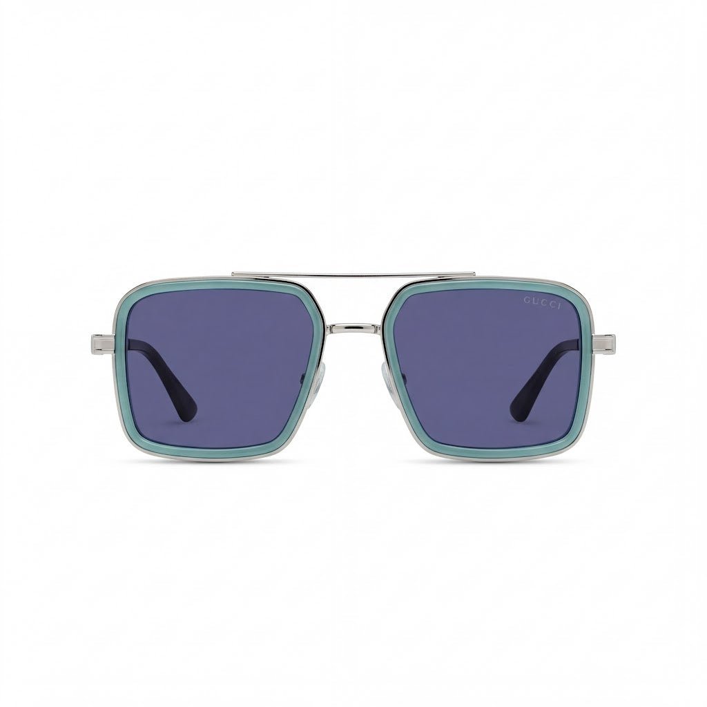 Lunettes de soleil Gucci – Carré turquoise à verres bleu-violet dégradés