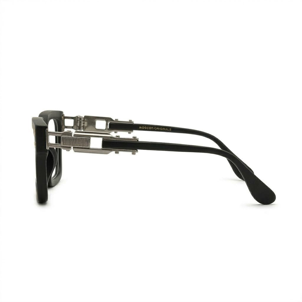 Lunettes Moscot Photogray Anti-Reflet Blue Cut – Carré Noir Mat Temples Ciselés Gunmetal