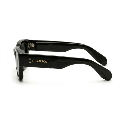 Lunettes de soleil Moscot – Rectangle noir brillant avec rivets dorés