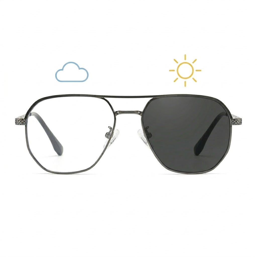 Lunettes Photochromiques - Aviateur Gris Gunmetal Style Classique