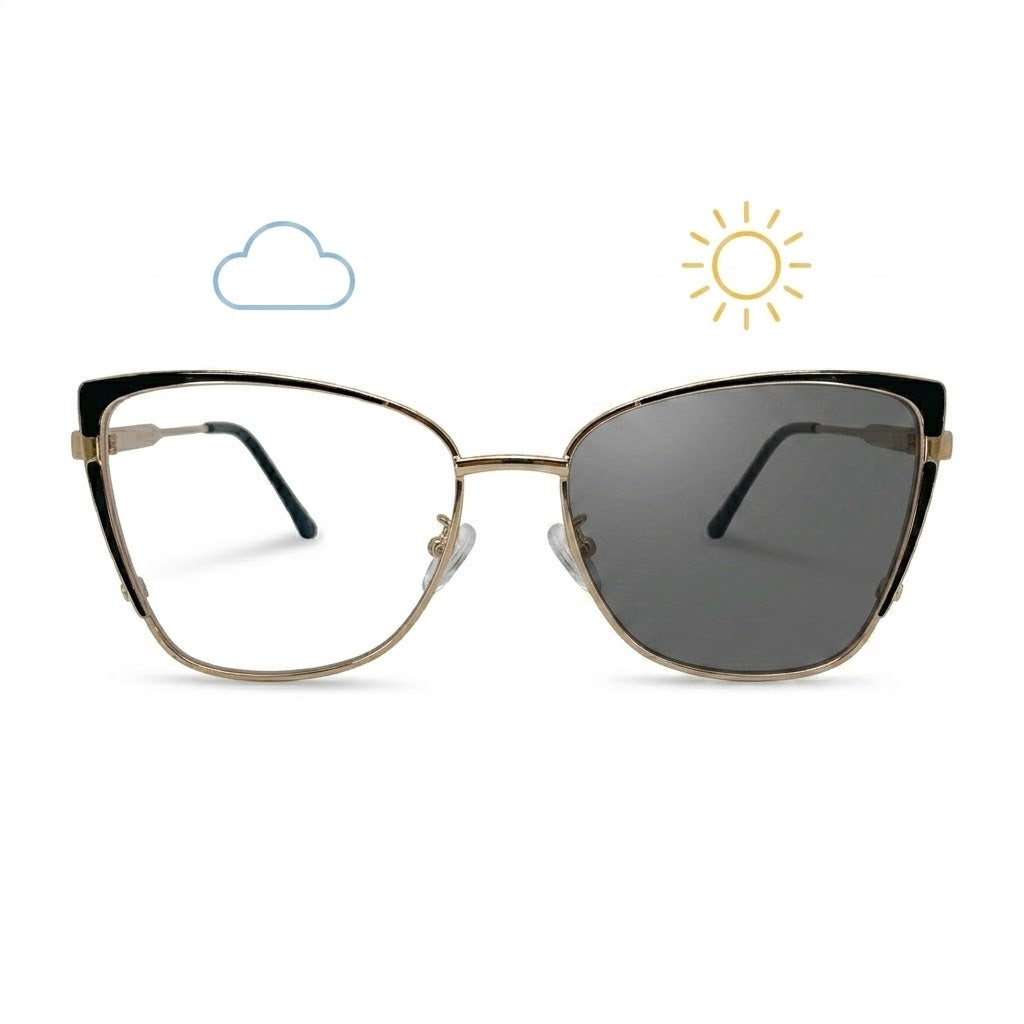 Lunettes Photochromiques – Teinte Automatique – Cat Eye Élégante Dorée Et Noire