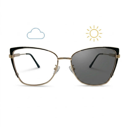 Lunettes Photochromiques – Teinte Automatique – Cat Eye Élégante Dorée Et Noire