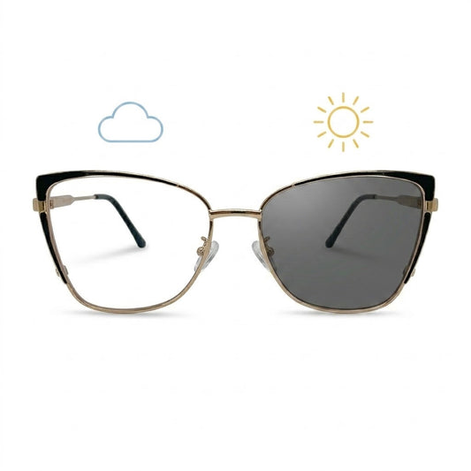 Lunettes Photochromiques – Teinte Automatique – Cat Eye Élégante Dorée Et Noire