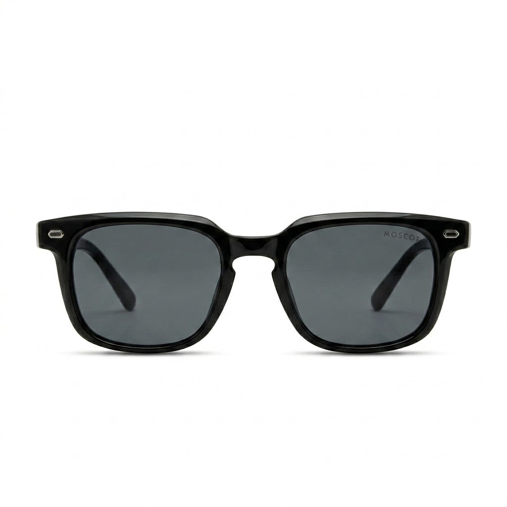 Lunettes de Soleil – Carré Noir Brillant Chevrons Argentés