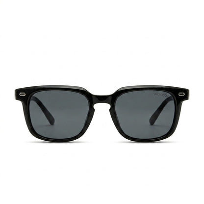 Lunettes de Soleil – Carré Noir Brillant Chevrons Argentés