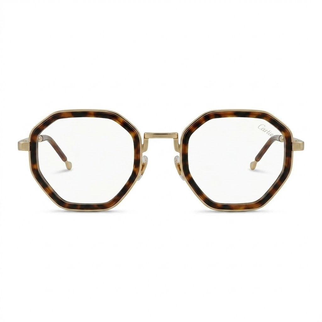 Lunettes Cartier Photogray Anti-Reflet Blue Cut – Hexagonale Écaille Et Dorée