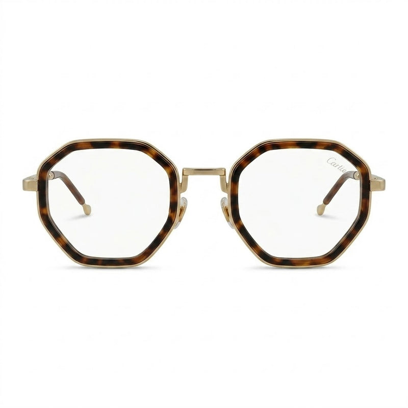 Lunettes Cartier Photogray Anti-Reflet Blue Cut – Hexagonale Écaille Et Dorée