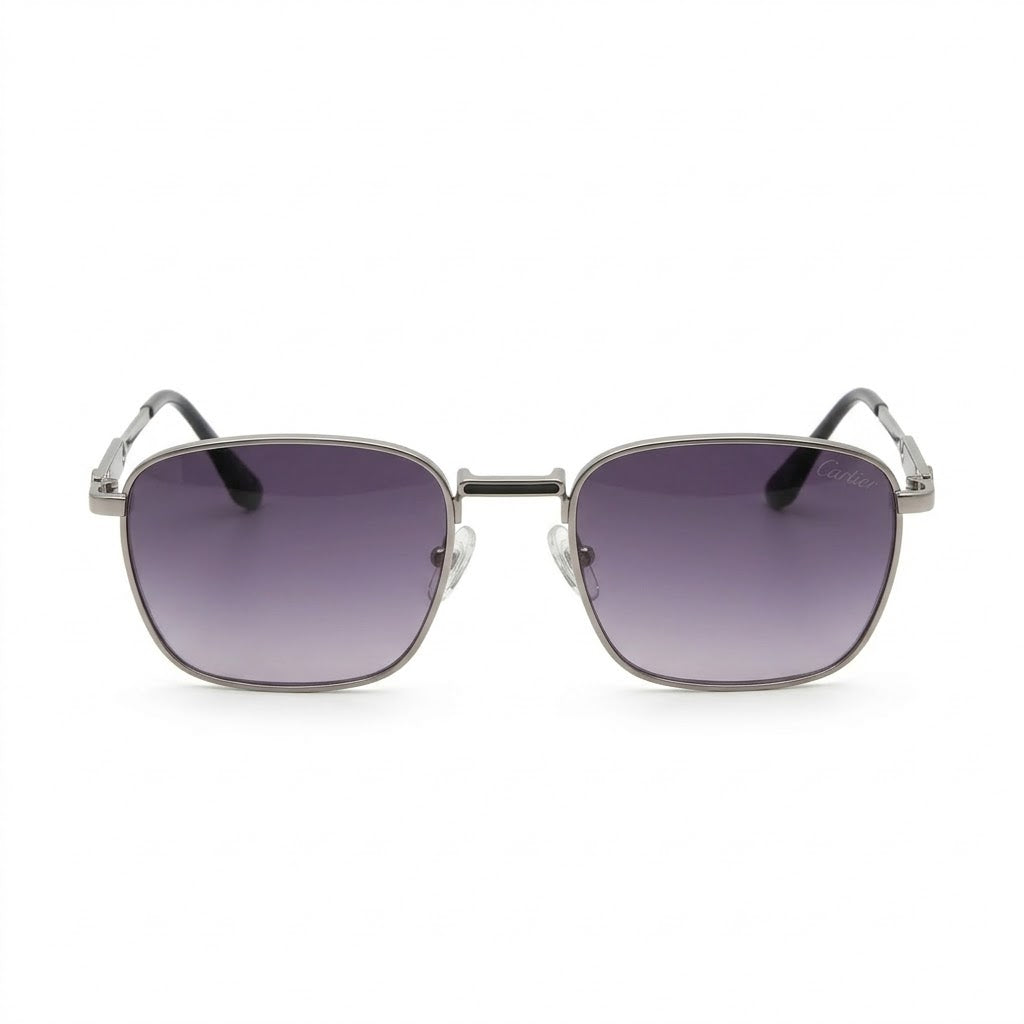Lunettes de soleil Cartier – Carré en métal argenté aux verres violets dégradés