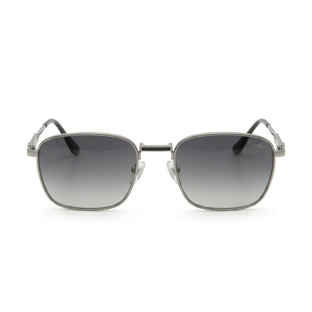 Lunettes Cartier De Soleil – Carrée Argentée À Verres Dégradés
