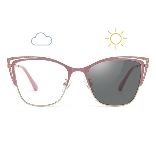 Lunettes Photochromiques - Cat Eye Rose Mat Détail Ajouré Élégant