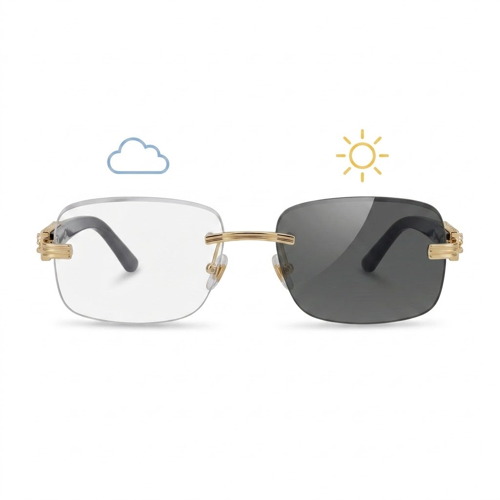 Lunettes Cartier Photochromiques – Teinte Automatique – Percée Dorée À Branches Noir