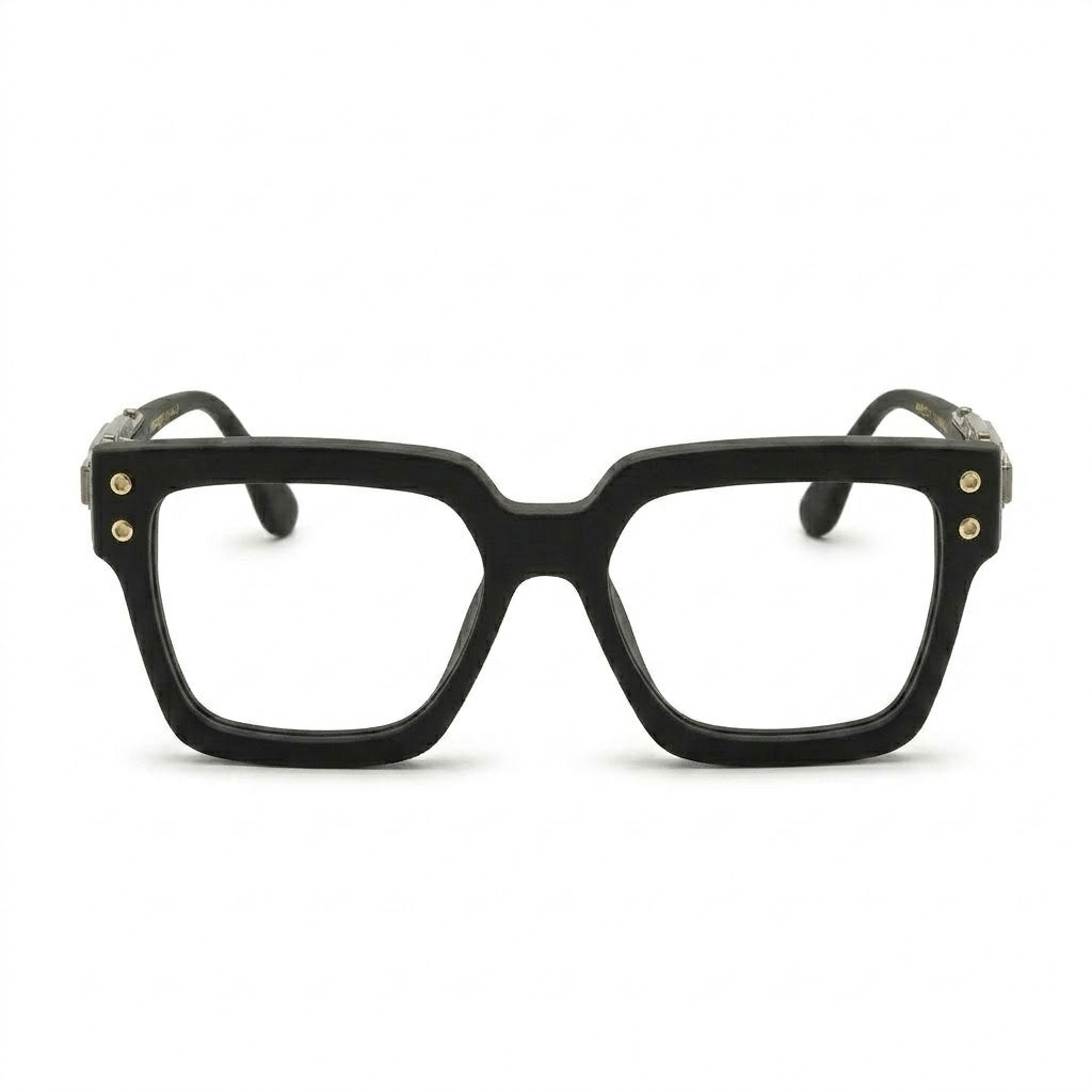Lunettes Moscot Photogray Anti-Reflet Blue Cut – Carré Noir Mat Temples Ciselés Gunmetal