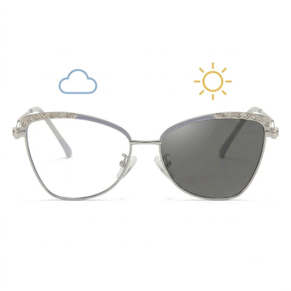 Lunettes Photochromiques – Teinte Automatique – Cat Eye Scintillante Argentée