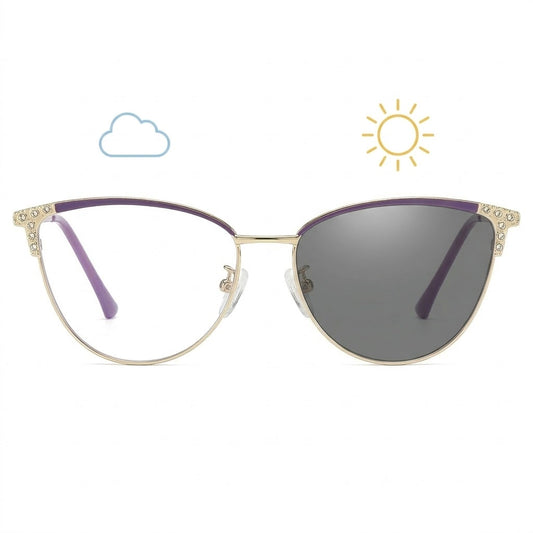 Lunettes Photochromiques - Cat Eye Violet et Doré Strass