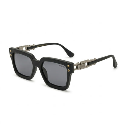 Lunettes de soleil Moscot – Carré noir mat avec rivets dorés et charnière ciselée