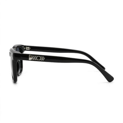Lunettes de Soleil – Carré Noir Brillant Chevrons Argentés
