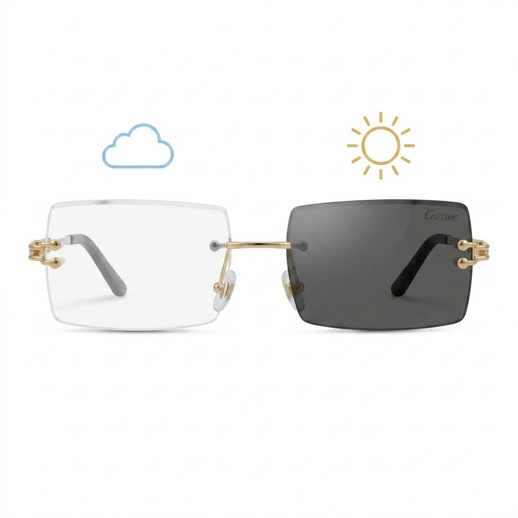 Lunettes Cartier Photochromiques – Teinte Automatique – Percée Rectangulaire Dorée