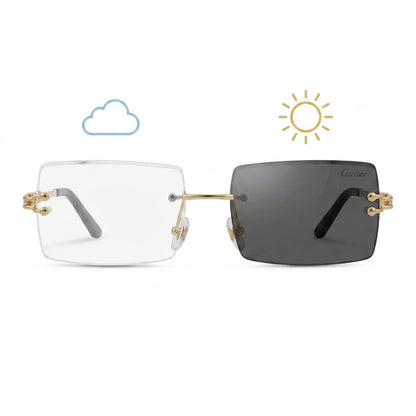 Lunettes Cartier Photochromiques – Teinte Automatique – Percée Rectangulaire Dorée