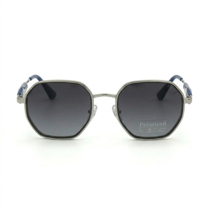 Lunettes de soleil Prada – Octogonale en argent et bleu aux verres gris dégradés