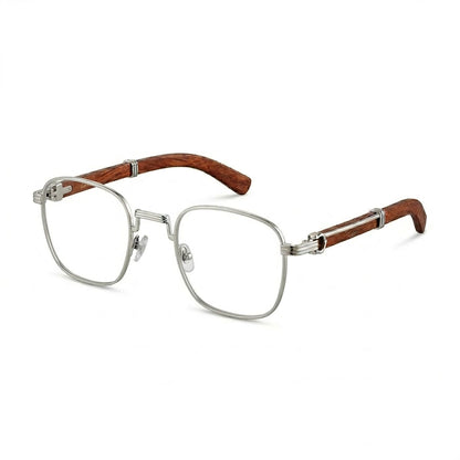 Lunettes Cartier Photogray Anti-Reflet Blue Cut – Carré Argenté Branches Bois Naturel