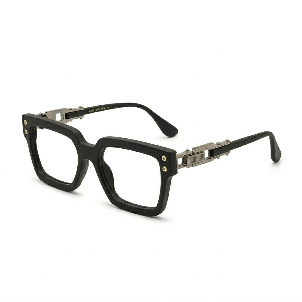 Lunettes Moscot Photogray Anti-Reflet Blue Cut – Carré Noir Mat Temples Ciselés Gunmetal