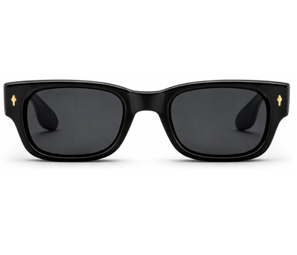 Lunettes de soleil Moscot – Rectangle noir brillant avec rivets dorés
