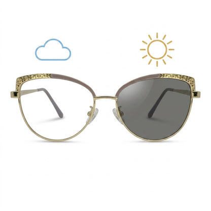 Lunettes Photochromiques – Teinte Automatique – Cat Eye Dorée Style Glamour