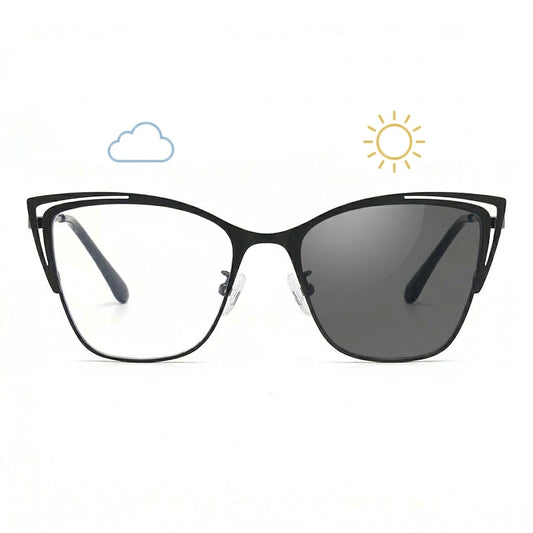 Lunettes Photochromiques – Cat Eye Métal Noir Look Architectural