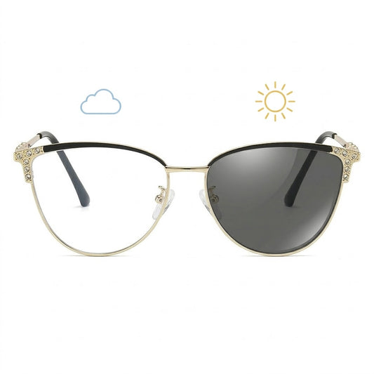 Lunettes Photochromiques - Cat Eye Dorée Strass Style Glamour