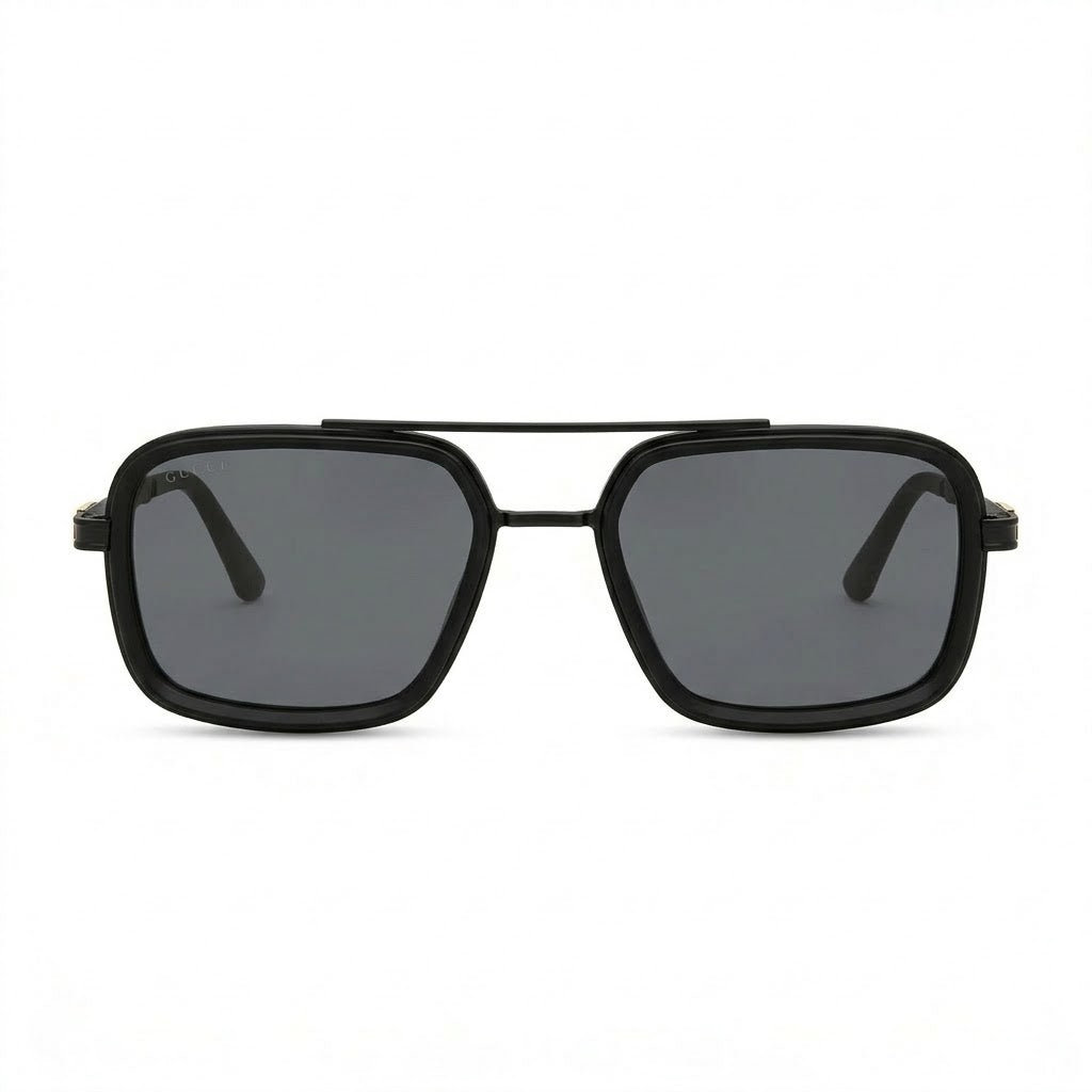 Lunettes de Soleil Gucci – Carré Noir Mat Double Pont Métal Fin