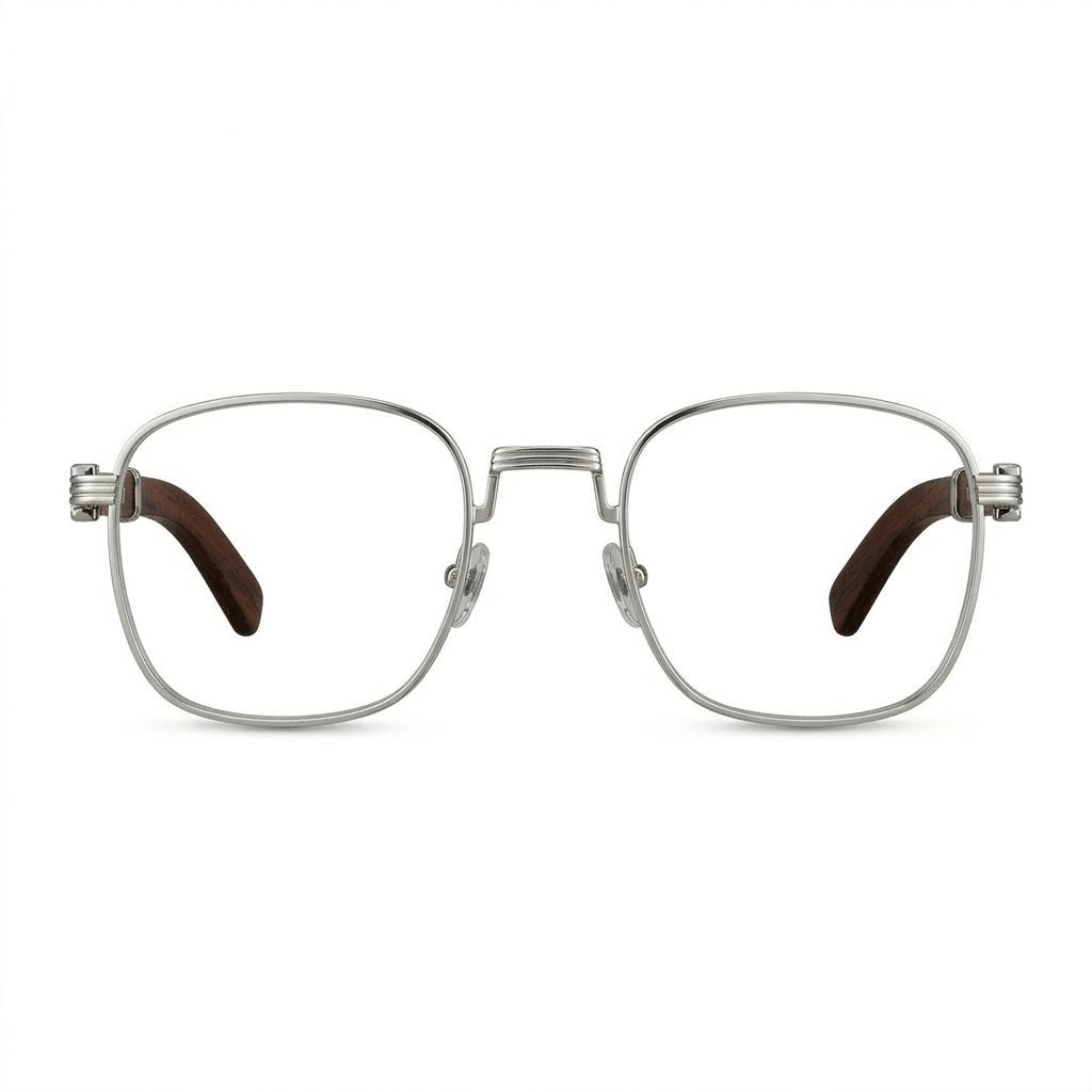 Lunettes Cartier Photogray Anti-Reflet Blue Cut – Carré Argenté Branches Bois Naturel