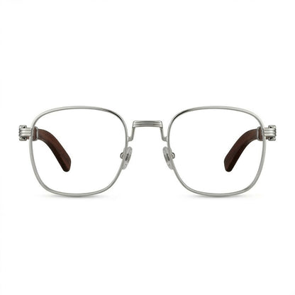 Lunettes Cartier Photogray Anti-Reflet Blue Cut – Carré Argenté Branches Bois Naturel