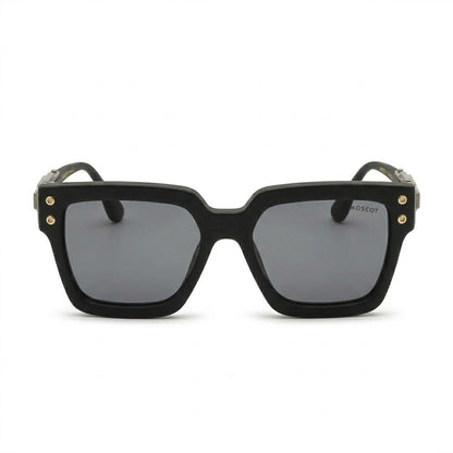 Lunettes de soleil Moscot – Carré noir mat avec rivets dorés et charnière ciselée