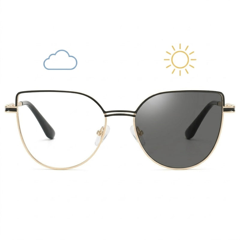 Lunettes Photochromiques - Cat Eye Élégant Noir Or Look Sobre