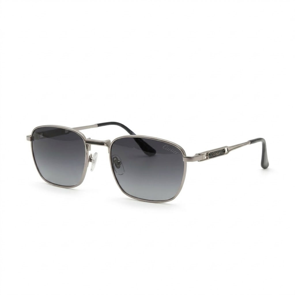 Lunettes Cartier De Soleil – Carrée Argentée À Verres Dégradés