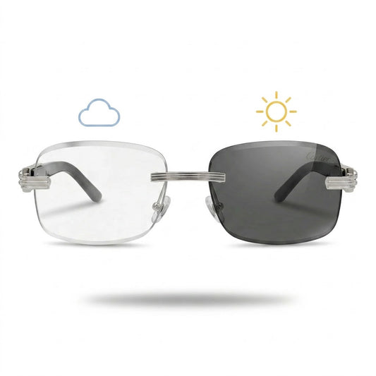 Lunettes Cartier Photochromiques – Teinte Automatique – Percée Argentée À Branches Noires