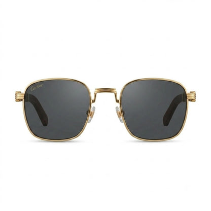Lunettes de soleil Cartier – Carré en métal doré avec branches en bois