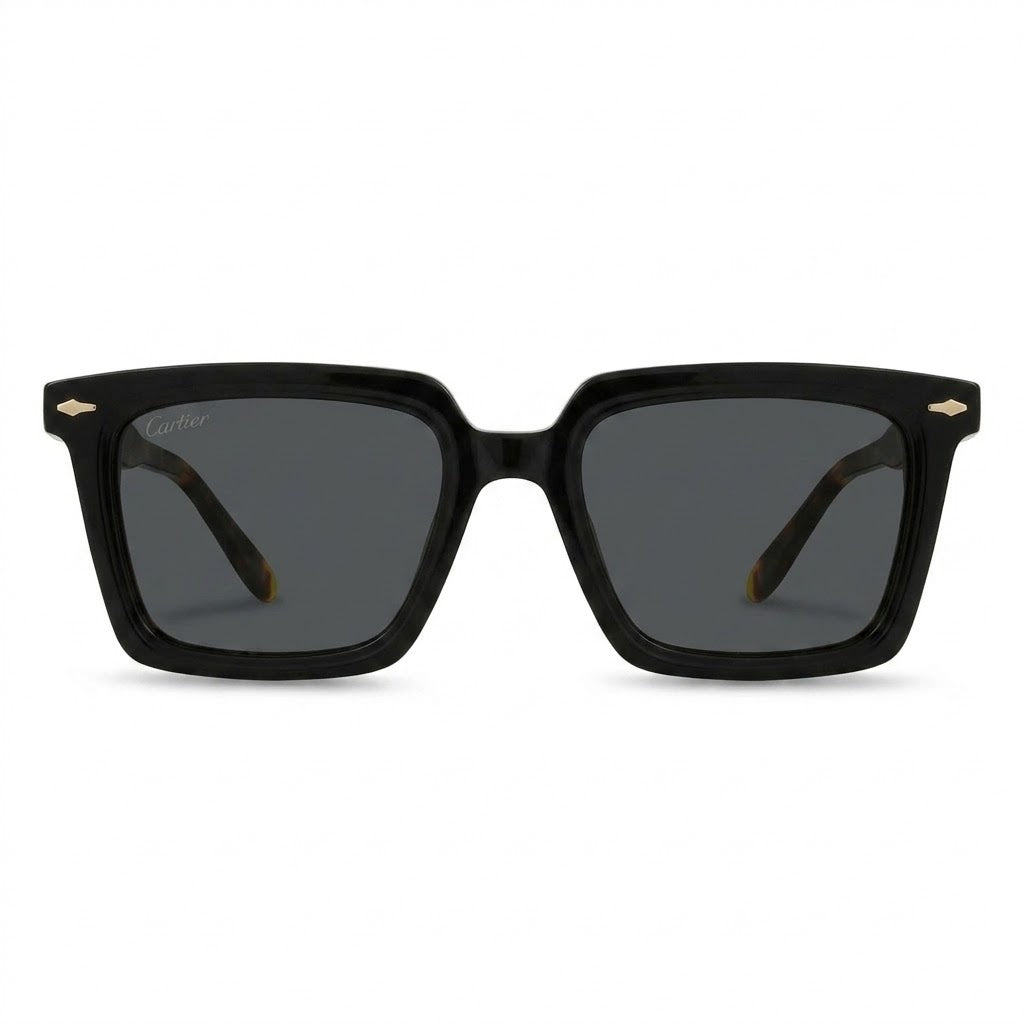 Lunettes De Soleil Cartier – Carrée Noire Bicolore Écaille