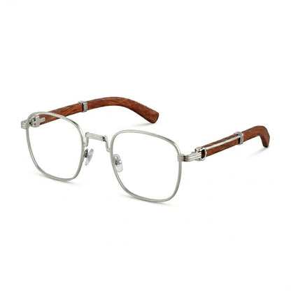 Lunettes Cartier Photogray Anti-Reflet Blue cut – Carré Argenté Branches Bois Naturel