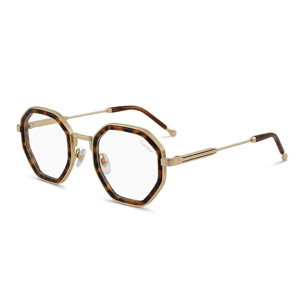 Lunettes photogray blue cut hexagonales écaille et dorées – Amzi Optique Dakar