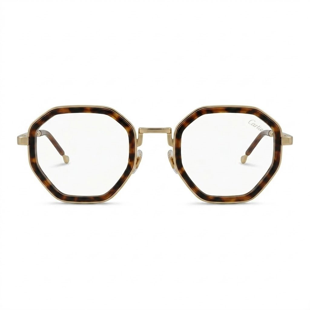 Lunettes Cartier Photogray Anti-Reflet Blue Cut – Hexagonale Écaille Et Dorée