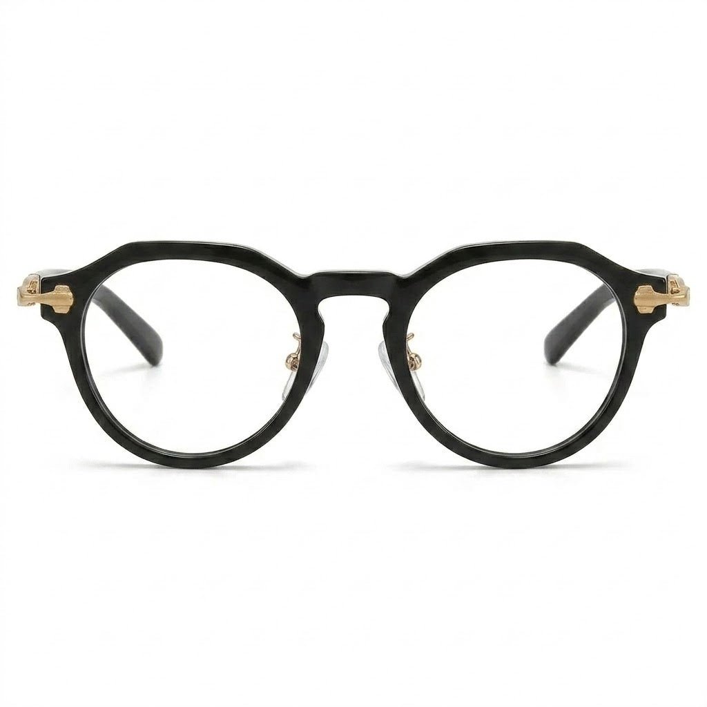 Lunettes Cartier Photogray Blue Cut Anti-Reflet – Ronde noire avec branches en métal doré
