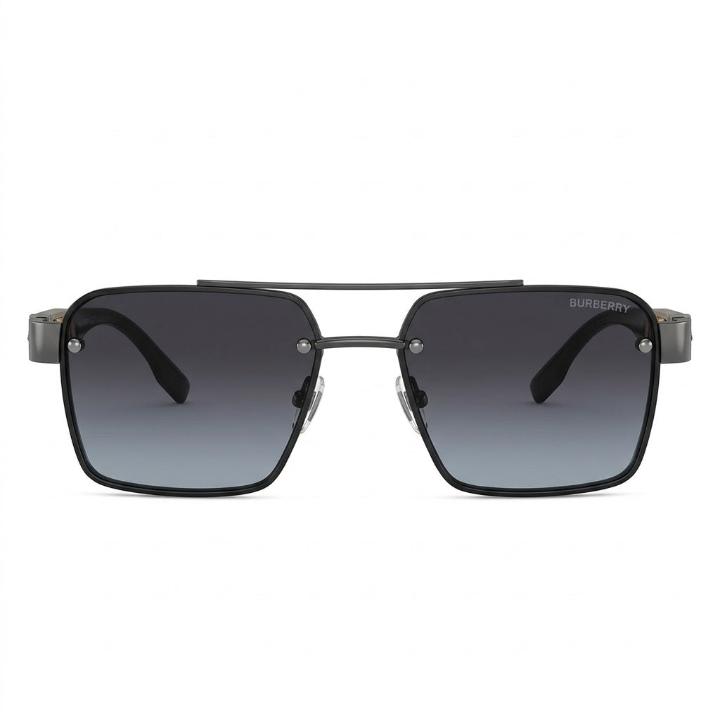 Lunettes de soleil Burberry – Carré noir mat avec verres bleus dégradés