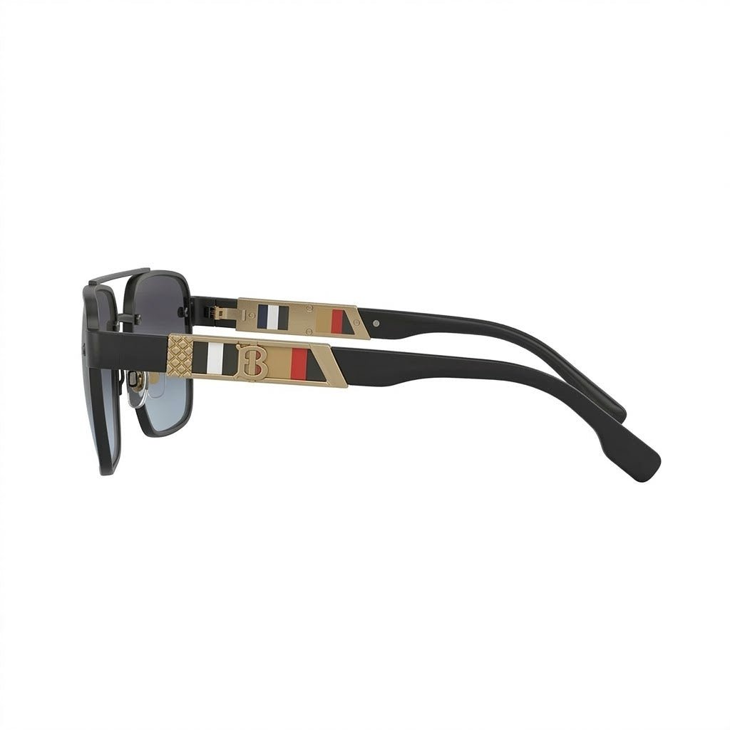 Lunettes de soleil Burberry – Carré noir mat avec verres bleus dégradés