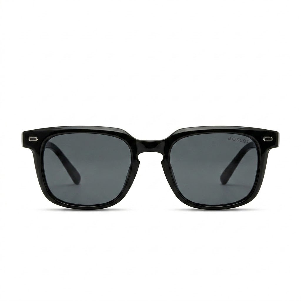 Lunettes de Soleil – Carré Noir Brillant Chevrons Argentés