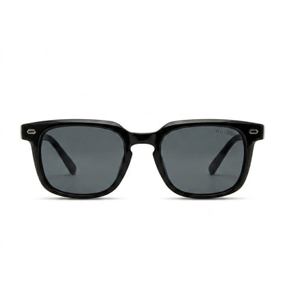 Lunettes de Soleil – Carré Noir Brillant Chevrons Argentés