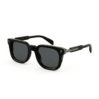 Lunettes de soleil Cartier – Carré en acétate noir avec temple en métal sculpté